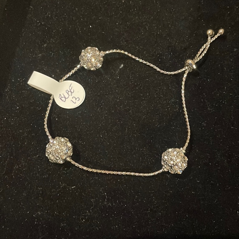 Metallic thread elegant Swarovski elements 3 spheres bracelet. Great for a gift